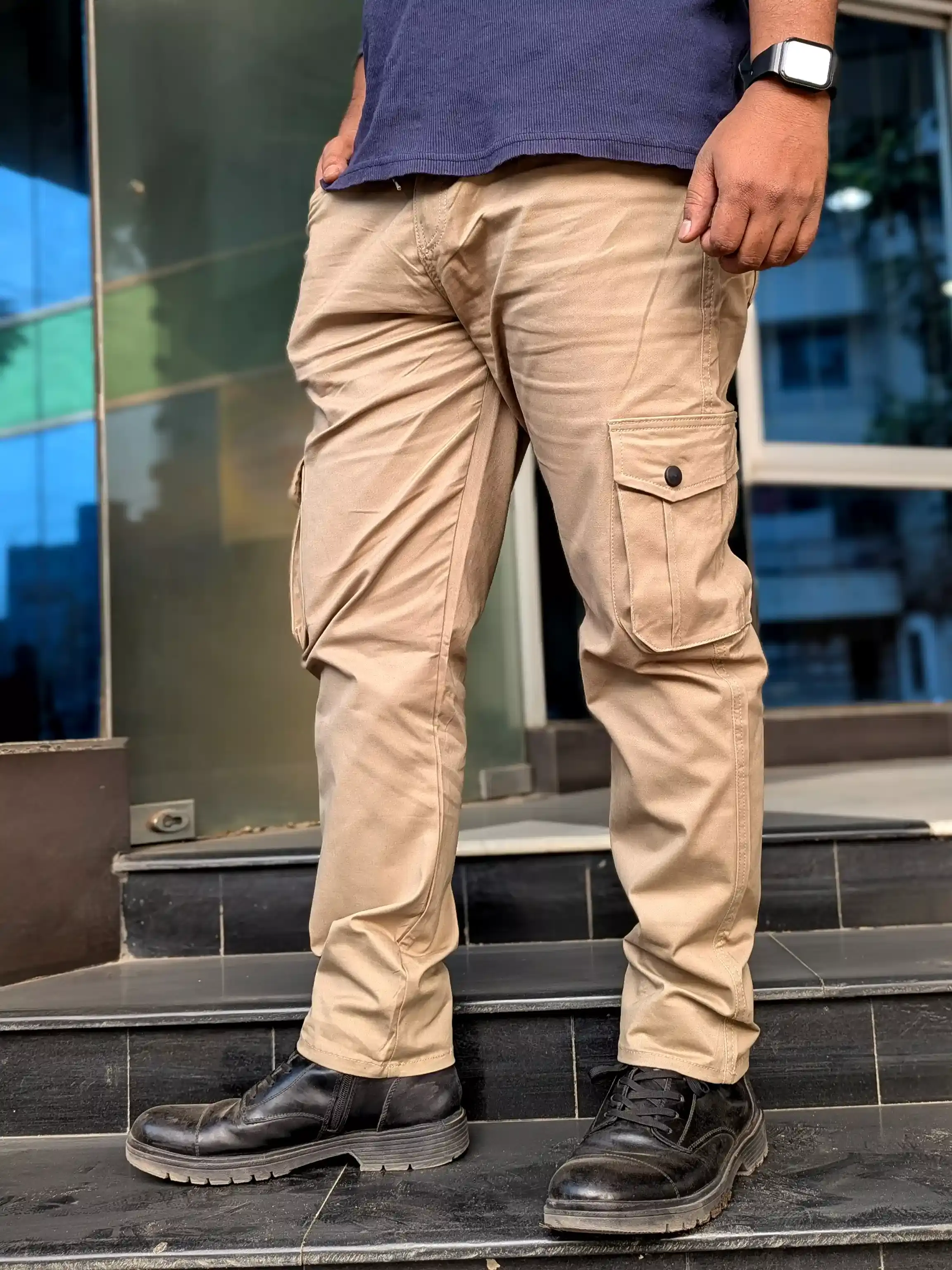 Beige 6 Pocket Joggers Pant- 98% Cotton
