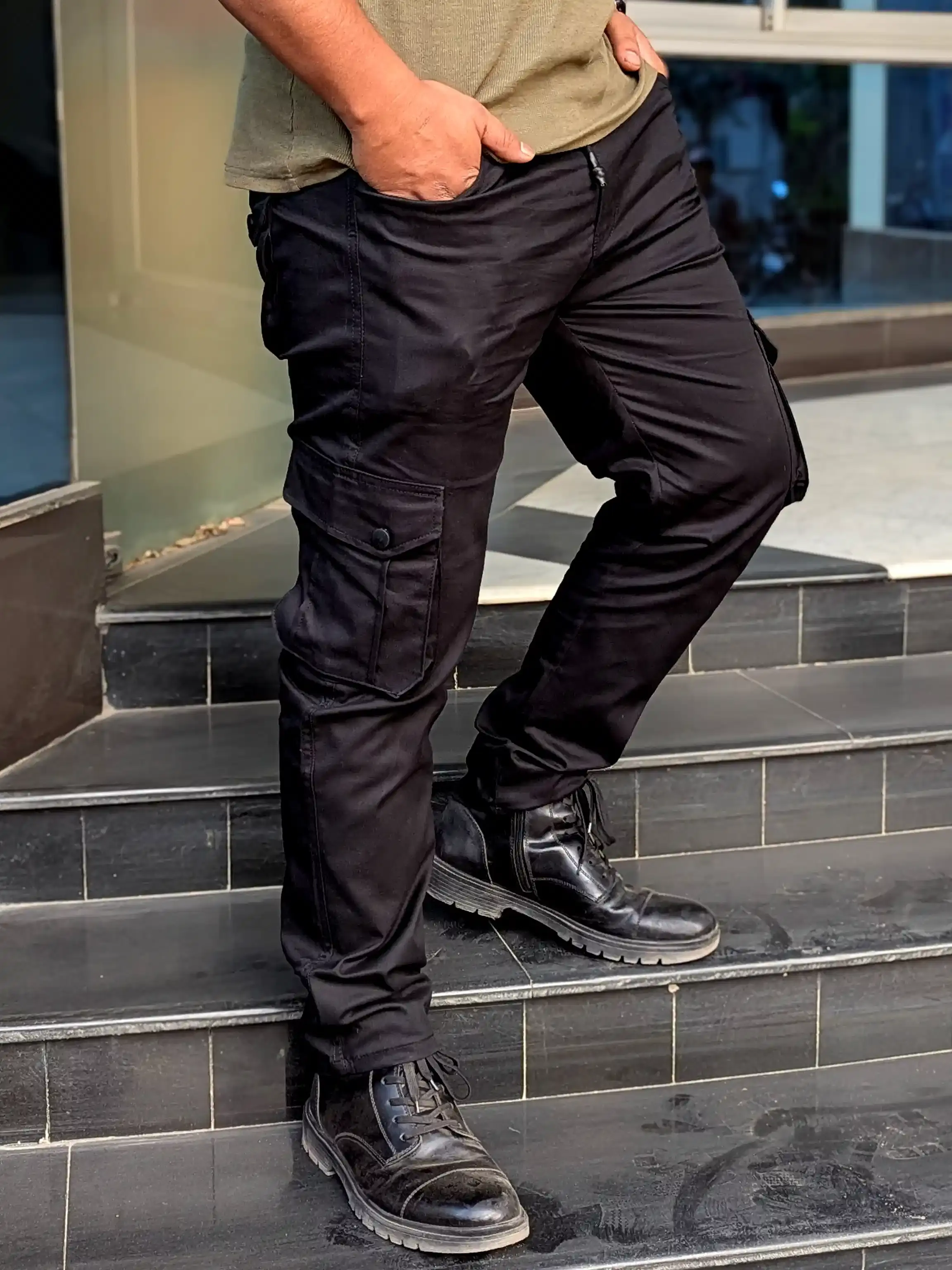 Black 6 Pocket Joggers pant - 98% Cotton