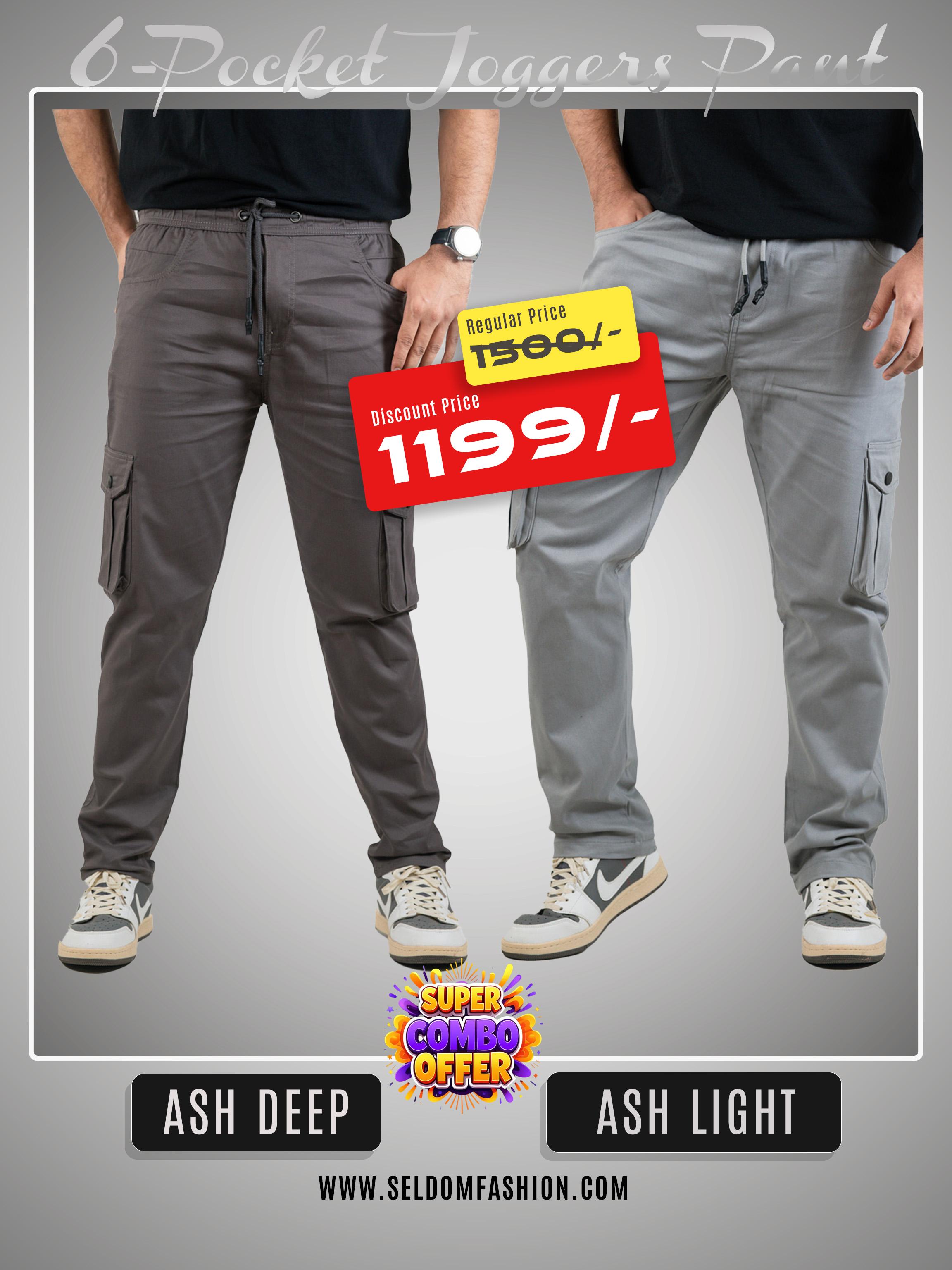 Ash Deep + Ash Light 6 Pocket Joggers Combo Pant - 98% Cotton