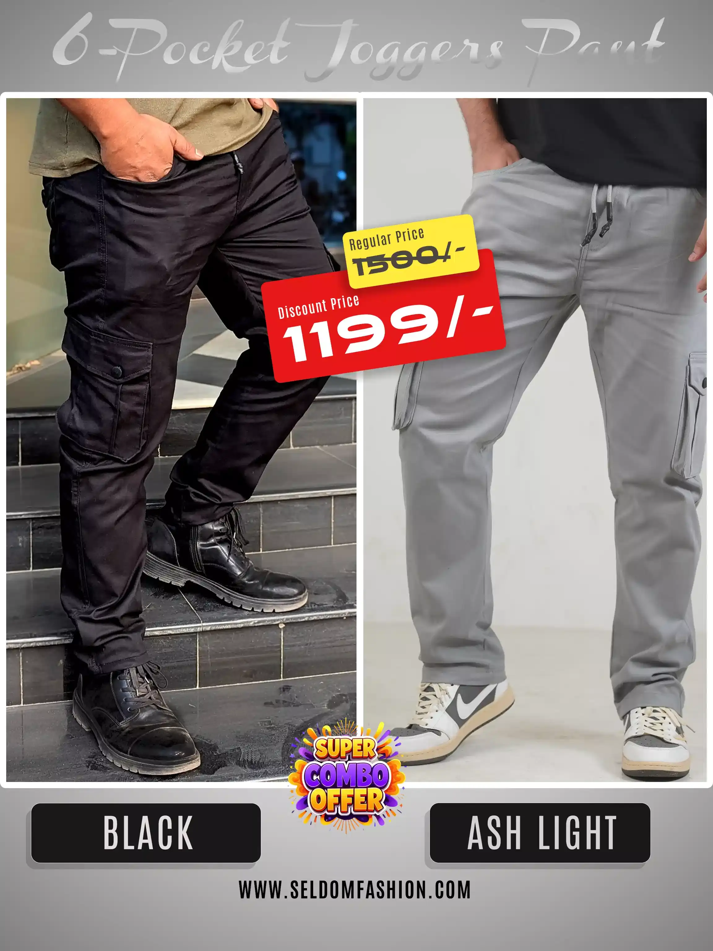 Black + Ash Light 6 Pocket Joggers Combo Pant - 98% Cotton