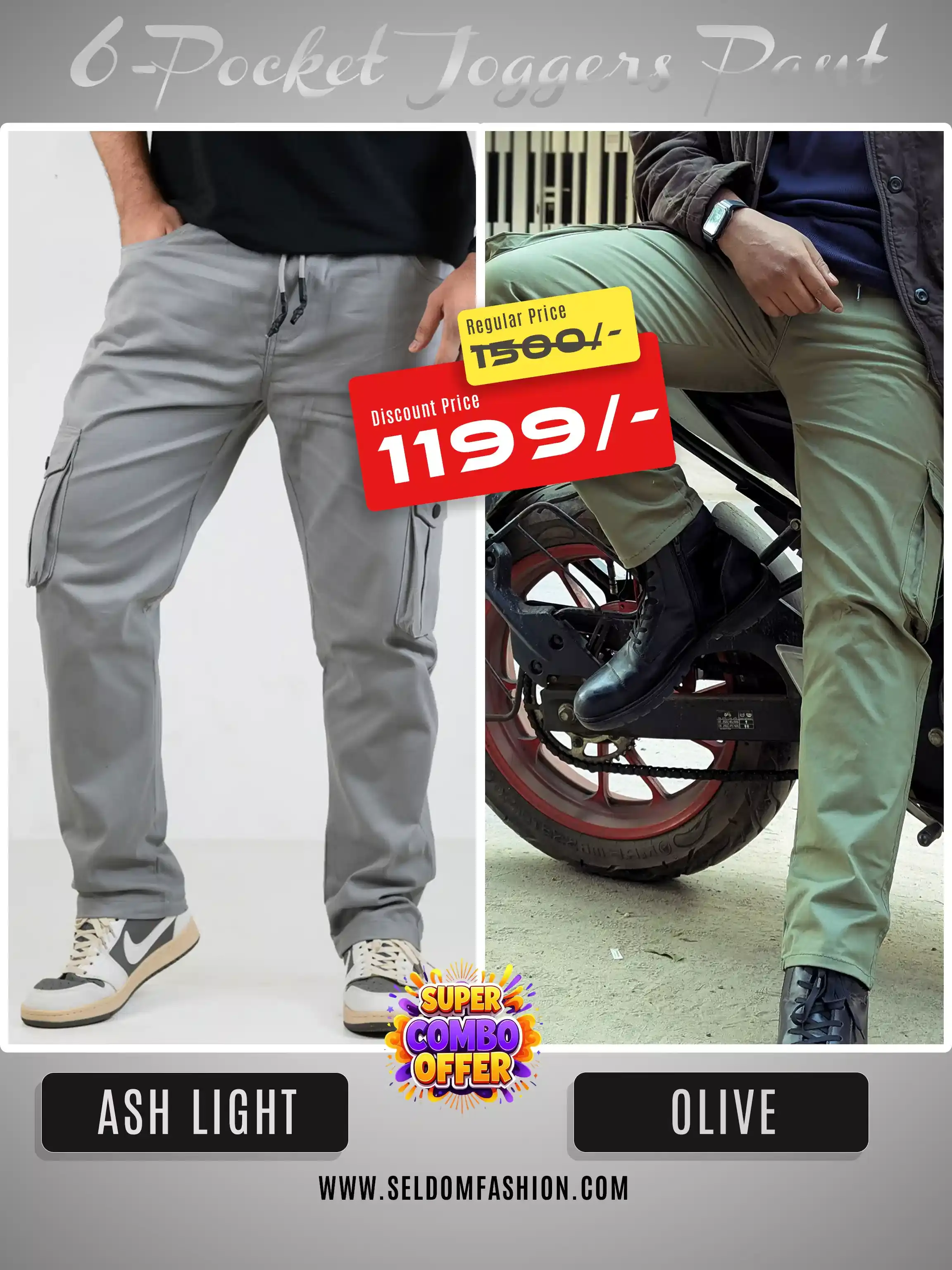 Olive + Ash Light 6 Pocket Joggers Combo Pant - 98% Cotton