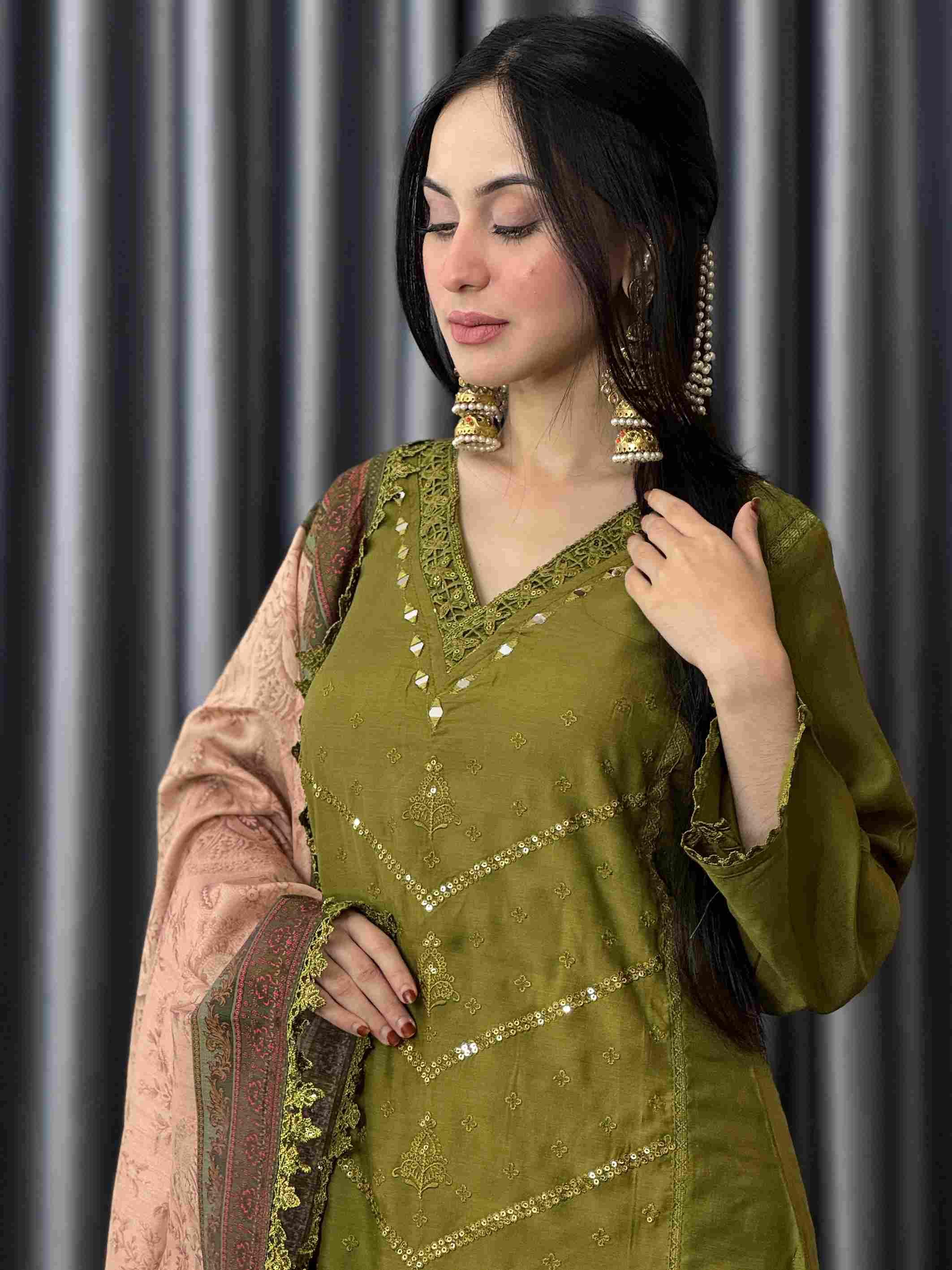 Safina Olive | Unstitched | 3 Piece
