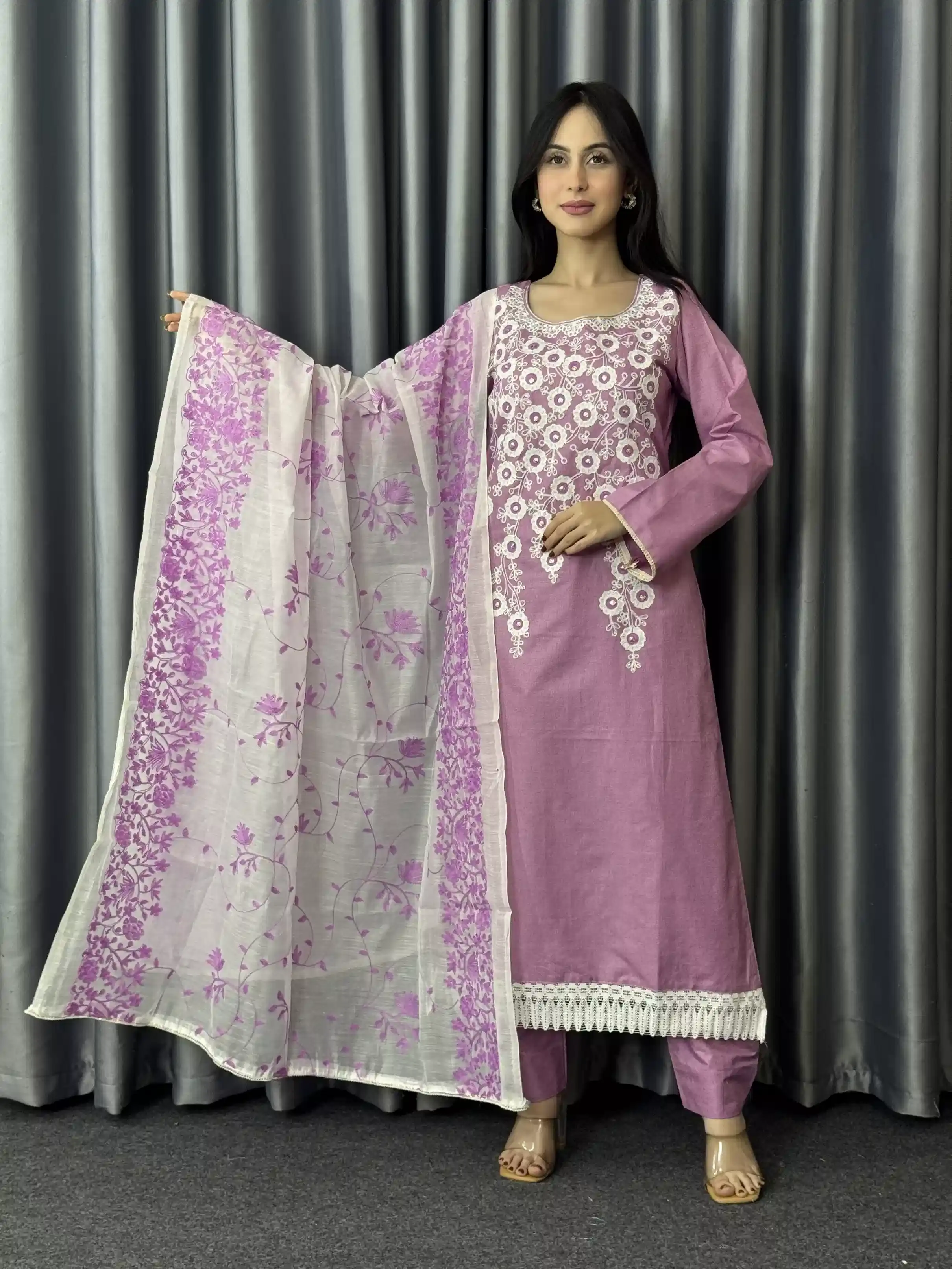 Lilac Lavender Unstitched Embroidered 3 Piece