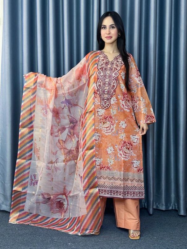 Amber Bloom Unstitched 3 Piece Dress